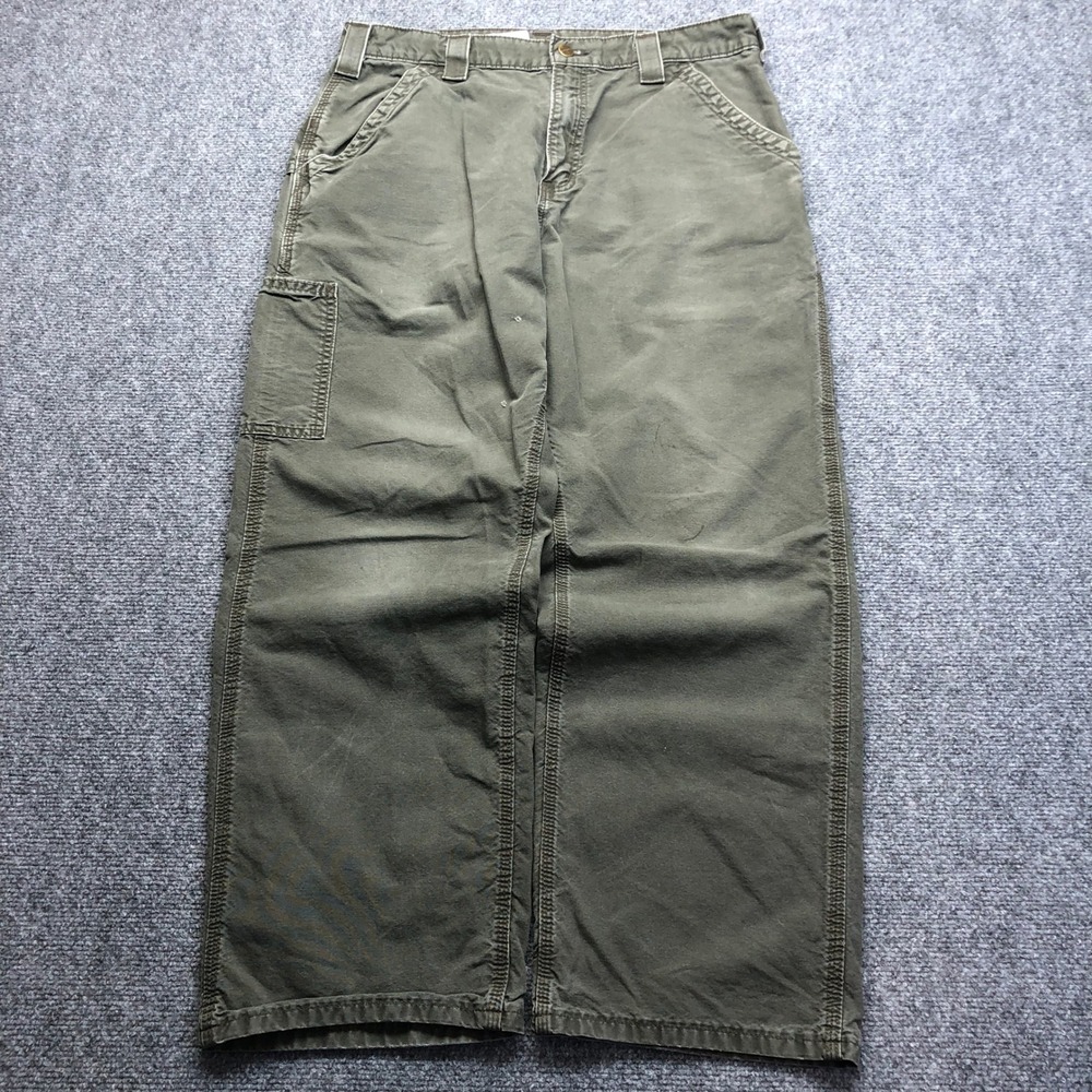Carhartt B151 DOL Mens 34x30 Olive Green Dungaree Fit Canvas Carpenter Pants